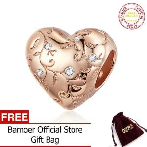 BAMOER European Patterns Heart Beads Charm Silver 925 Original Pastoral Style Retro Flower Charms Jewelry DIY New SCC1323