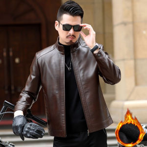 GIIKING เสื้อแจ็คเก็ตหนัง PU สำหรับผู้ชายวัยกลางคนและผู้สูงอายุ