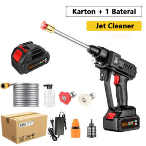 【Jangkauan 6-15 meter】Alat cuci motor semprot Cordless jet cleaner Mesin cuci mobil dan motor 766VF 95bar 2baterai Tekanan air yang kuat (Mesin cuci mobil Cordless steam jet Mesin Cuci Steam High pressure water gun)