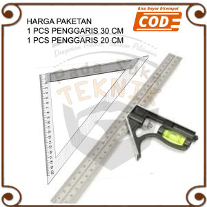 paket 2 pcs Penggaris Skala Stainless Sigitiga Pengaris Sudut Siku Pasekon waterpass siku tukang