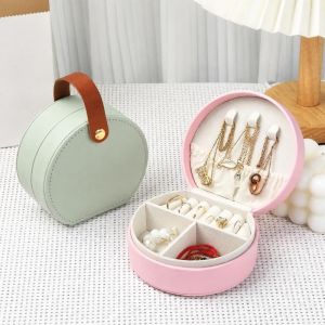 JAYQQ Bán tròn Hộp đựng trang sức Túi xách Da PU Di động Màu trơn Bông tai