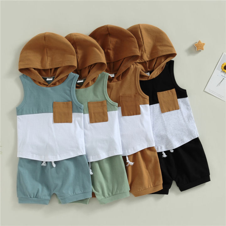Cute Toddler Kids Baby Boy Hooded Vest Tops+Short Pants 2pcs