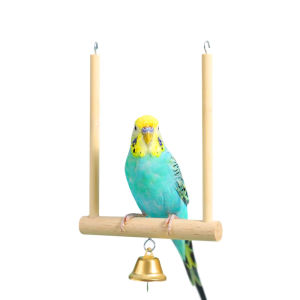 Bird swing with ringing bell Natural wood hanging swing Parrot perch for birds accessories toys