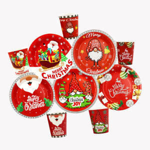 【Longlong】 ถ้วยกระดาษใช้แล้วทิ้ง 10pcs ชามกระดาษใส่อาหาร แบบใช้แล้วทิ้ง เกรดอาหา รูปแบบคริสต์มาส ปาร์ตี้ครอบครัวใช้