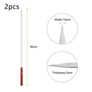 2pcs Wooden Handle Barbecue Skewers Heat Resistance Kebab Stick Reusable Kebab Stic Jarum Leper BBQ