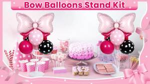 Pink Mouse Party Balloons Stand Kit 2 Sets with 2 Bow Foil Balloons Cartoon Mouse Themed Party Centerpiece for Table Pink and Black Bow Girls Women Gender Reveal Baby Shower Birthday Party Decoration