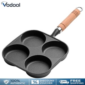 4-Hole Frying Pan Black Wooden Handle Non Stick Omelet Pan Cookware Pancake Pan