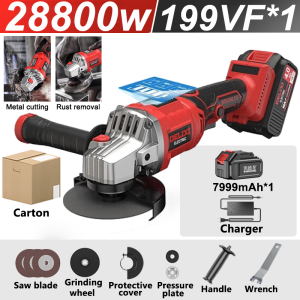 Cordless Angle Grinder Heavy Duty multifunctional Angle Grinder Power Tool Cutting Portable Polisher Saw Blade Home DIY Brushless Cutter Professional Industrial Grade Angle Grinder Set Rechargeable Li-ion battery 999988W Power Tool