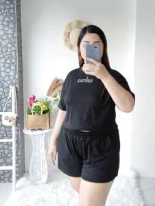 Plus size Semi Croptop Terno Essential Highwaist short(Fit Large to 3XL)