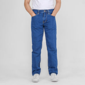 DFS x UVALL - Celana Jeans Standar Pria Panjang Basic Denim Kasual Retro / Reguler fit / Straight