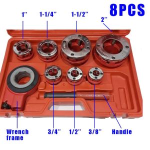 Manual Pipe Threader Tool Kit 5PCS or 8PCS Hand Pipe Threading Set with 3/8"1/2"3/4"1"1-1/4"1-1/2"2" Dies Portable Heavy Duty Pipe Thread Cutter for Steel Iron Pipe Plumbing Repair Work