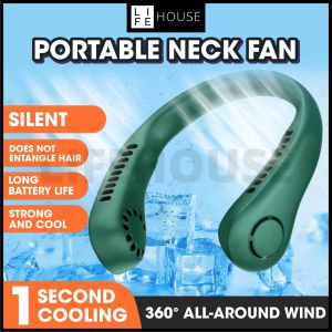 [FREE USB CABLE] Neck Fan Cooler Leafless 360 Surrounding Air Portable Fan Rechargable Fan Mini Fan Neck Kipas Leher Fan