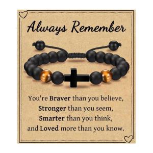 Adjustable Leather Cord Crosses Bracelet for Boys Christening First Communion Gifts Son Godson Grandson Nephew