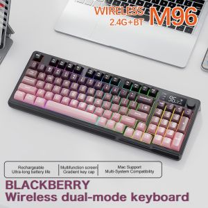 FreeWOLF M96 Wireless Keyboard    96-Keys PBT    Dual-Mode 2.4G/BT    RGB Lighting    Volume Knob    2000mAh Battery