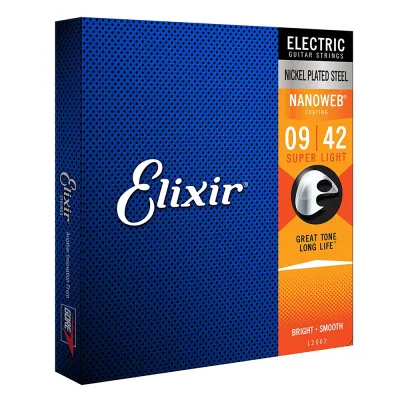 Elixir 12002 Nanoweb Coating Nickel Plated Steel Electric Guitar Strings Super Light 09-42 6 Strings