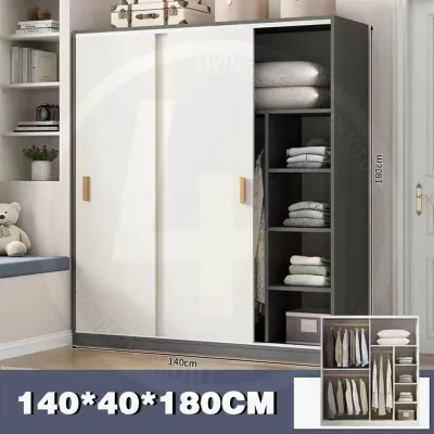 LIVING Wardrobe Cabinet Wood/White/Black Sliding Door Wardrobe Organizer Clothes Cabinet Closet