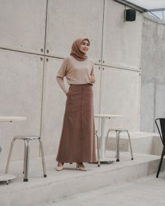 Dostifashion Afika Skirt | Rok Wanita Muslim Kancing Depan | Rok Line A Casual