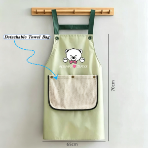 Cute Bear Waterproof Kitchen Apron for Women with Storage Pocket and Detachable Towel Durable Wear Resistant Cooking Baking Bib Apron Workwear for Restaurant Cafe Home Kitchen Cooking Accessories