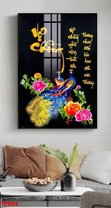 Tranh chữ thư pháp ý nghĩa Cha-Mẹ Thầy-Cô Tâm-Tín- Nhẫn tranh tráng gương 5D cao cấp.