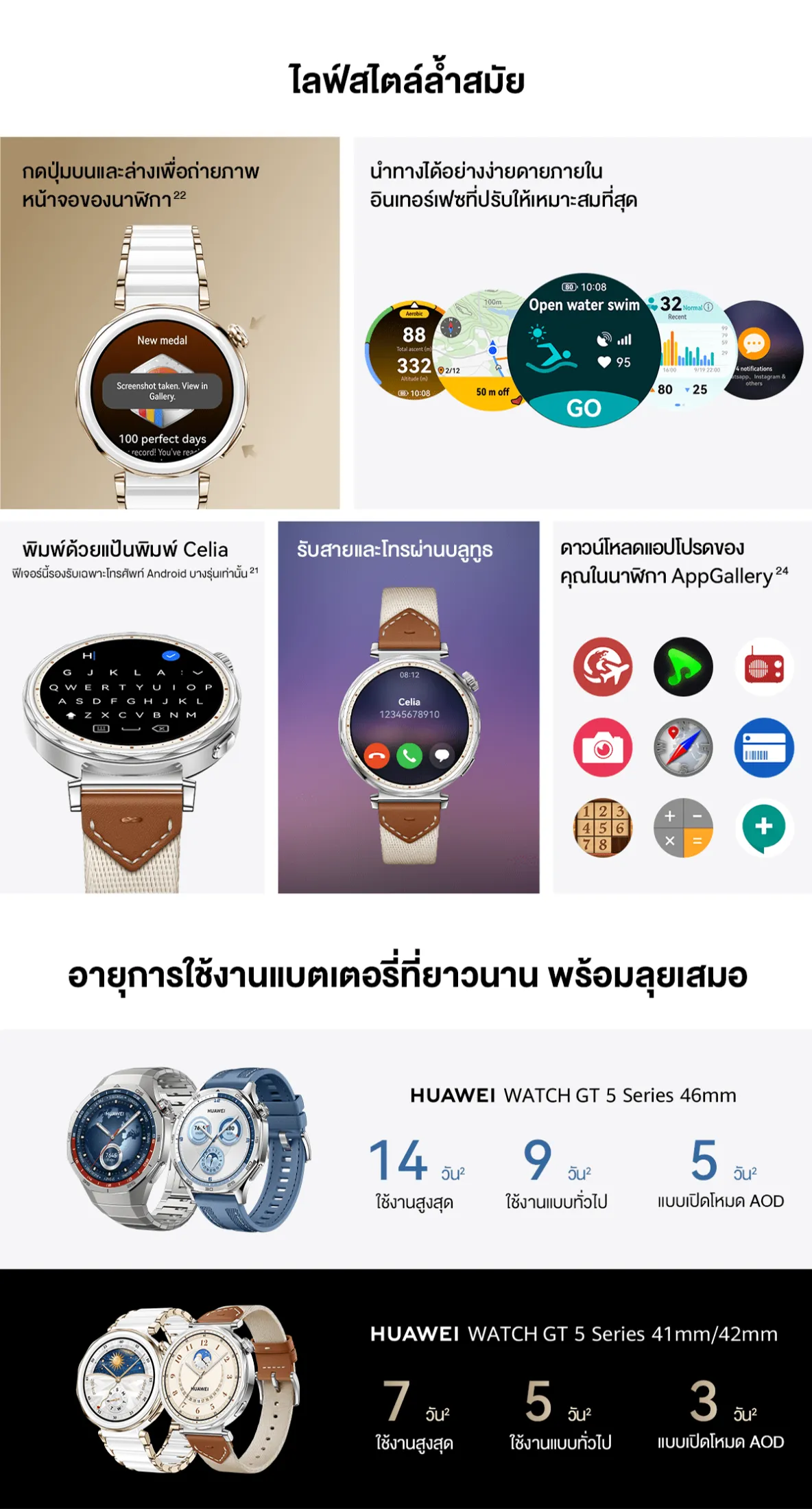 HUAWEI WATCH GT 5 สมาร์ทวอช แบตสูงสุด 2 สัปดาห์ วัดค่าสุขภาพ