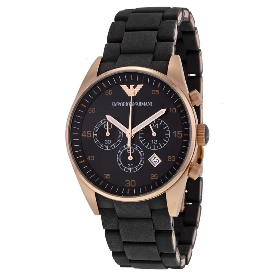 Emporio Armani Tazio Chronograph Black Dial Silicon Men Watch Jam