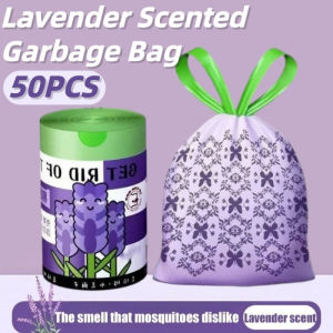 50Pcs Lavender Scented Garbage Bag Drawstring Trash Bag Thickened Large Fragrant Garbage Bags with Handles Insect-Repellent Trash Bag Household Non Breakable Drawstring Garbage Bag