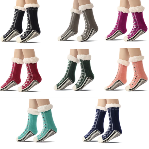 Vui vẻ sneaker in lót lông cừu nhiệt xù ấm áp tất kiểu dép lê với nonslip đế thiết kế cho thời tiết lạnh sử dụng trong nhà
