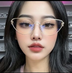Mắt Kính Thời Trang Nữ Gọng Kính Mắt Mèo Kim Loại Siêu Sang