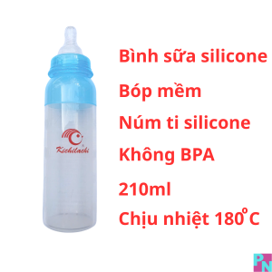 Bình sữa silicone cho bé KichilachiDung Tích 110ml - 210ml núm vú siêu mềm chống sặc chống đầy hơi không BPA bình sữa cổ hẹp silicon