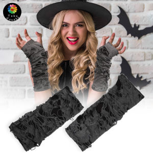 WomenS Hand Guards Knitted Mesh Cufs Hand Warmer Sarung Sarung Tangan Setengah Jari Motif Sobek Aksesoris Fashion Cosplay Wanita