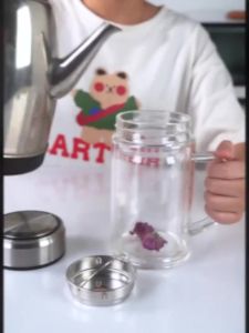 Double Glass Cup with Handle Thickened Transparent Glass Teapot Large Capacity Office Water Cup Filter Bubble Tea Cup