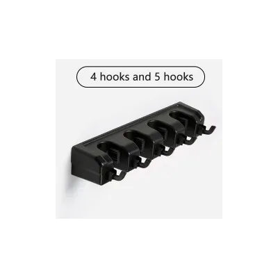 【Rael Haze123】 Wall Mounted Mop Holder 3 / 4 / 5 Position Multi-Functional Broom Hanger Shelf Home Kitchen Storage Black Plastic Mop Holder