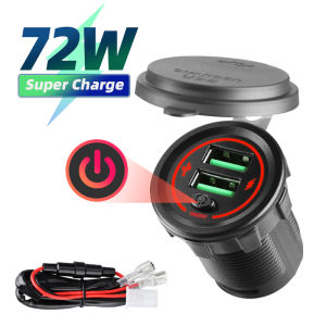 12-24v USB Outlet 72W Car Charger Socket QC 3.0 Led light with ON Off Switch Fast Car Charger Waterproof for Car Boat Marine