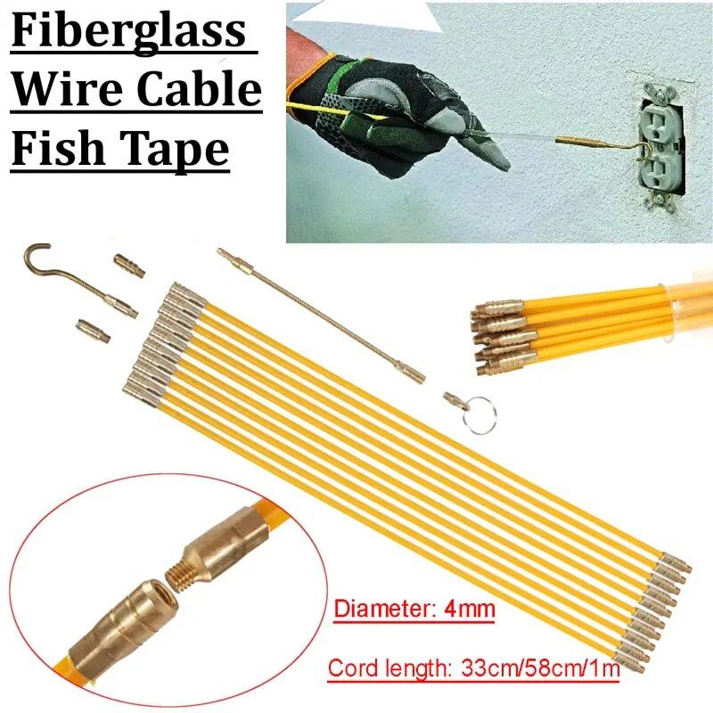 Pull Rod Electrical 10Pcs 45Cm / 33Cm Fiberglass Wire Cable Puller Running Rods Fish ...