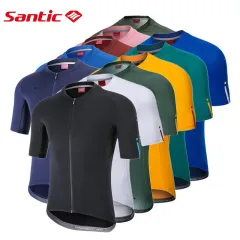 Santic Men Long Sleeve Cycling Jersey UV Protection Bicycle Jersey  Reflective Three Pockets Breathable Bike Shirts for Men WM0C01112ER