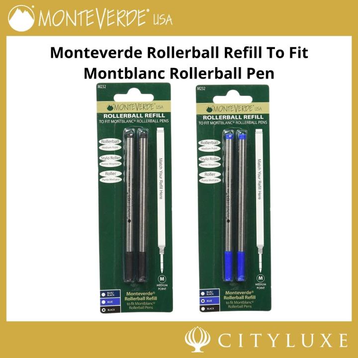 Monteverde Refill To Fit MontBlanc Rollerball Pen Blue Black, 0.5mm 0