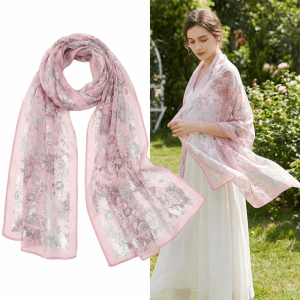 MUSASI Classic Style Chiffon Scarf Print Pattern Elegant Design Sun Protection Scarf Lightweight Shawl Wrap Women Wear