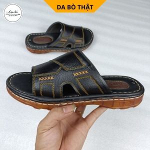 Dép nam da bò mềm mại DM0568 Dép nam quai ngang nâu đen may thủ công tinh tế