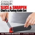 Joseph Joseph 10146 Slice & Sharpen 6  Chef's Knife and 3.5  Paring Knife with Sharpening Protective Sheaths, Black. 