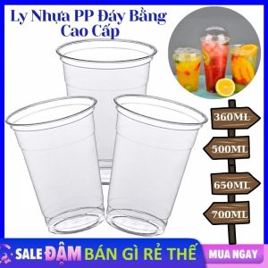 Lốc 50 Cái Ly Nhựa Dùng 1 Lần Đáy Bằng Đựng Cà Phê Sinh Tố Nước Ép Trà Sữa Đủ Size 360ml 500ml 650ml 700ml Tiện Lợi - Set 50 Cốc Nhựa PP Trơn Hàng Đẹp Giá Rẻ