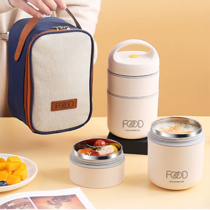 Stainless Steel Vacuum Thermal Lunch Box Insulated Lunch Bag Food