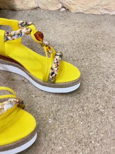 [Free Shipping] Bohemian-Style WomenS 2025 Summer New Collection: Blue Woven Beaded Round-Toe Comfortable Wedge Heel Fish-Mouth Sandals