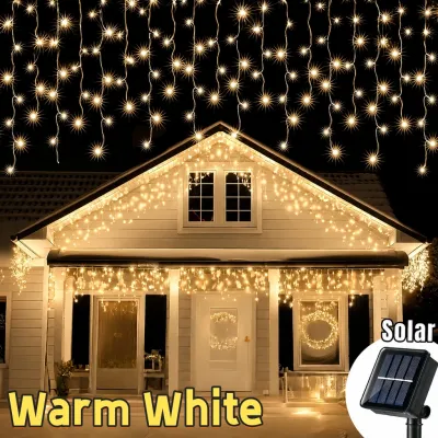 9M Solar Icicle Curtain Lights Waterproof Fairy Light Solar String Lights 8 Modes for Christmas Garden Tree Decoration