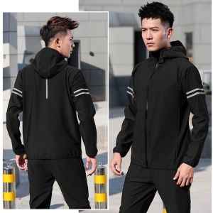 ซาวน่ากระชับสัดส่วนฟิตเนสลดน้ำหนักชุดซาวน่าชุดเหงื่อสำหรับผู้ชายชุดติดตามเหงื่อออกอย่างรวดเร็วแจ็คเก็ตซาวน่าวิ่ง