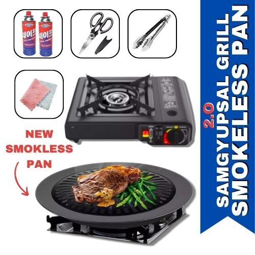 Korean Samgyupsal Grill Smokeless Pan Set With Portable Gas Stove