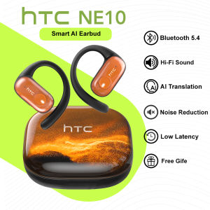 HTC NE10 AI Translator Earbud Wireless Bluetooth Earphone Smart Real-Time Translation Open Ear Earphone With ENC Intelligent Noise Reduction Sport Headset HIFI Sound Quality With Mic IPX5 Waterproof Bluetooth 5.4  40H Battery Life