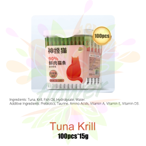 【SG Seller】100pcs*15g Bucket Cat Treats Strips 90% Meat Content Chicken/Salmon/Tuna Krill Supplemental Nutrition Fattening Cat Wet Food