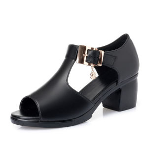 [Free Shipping] Summer New Style Open-Toe Fashion Casual MomS Chunky Heel Buckle Sandals For Women Large Size MomS Sandals WomenS Shoes