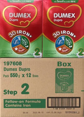 [ขายยกลัง-12กล่อง] โฉมใหม่ นมผง ดูโปร สูตร 2 550 ก. ขายยกลัง Dumex Dupro 3D IRON+ 550 g ดูโปรสูตร2