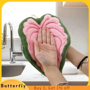 Butterfly ผ้าขนหนูเช็ดมือลายใบไม้ปะการังผ้าขนหนูขนนุ่มใช้ทำความสะอาดห้องครัวใช้ในครัวเรือนแบบแขวนในห้องน้ำที่สร้างสรรค์ซับน้ำได้ดี